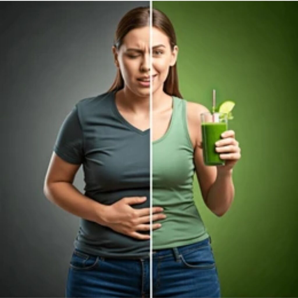 from person looking bloated to person feeling light and refreshed