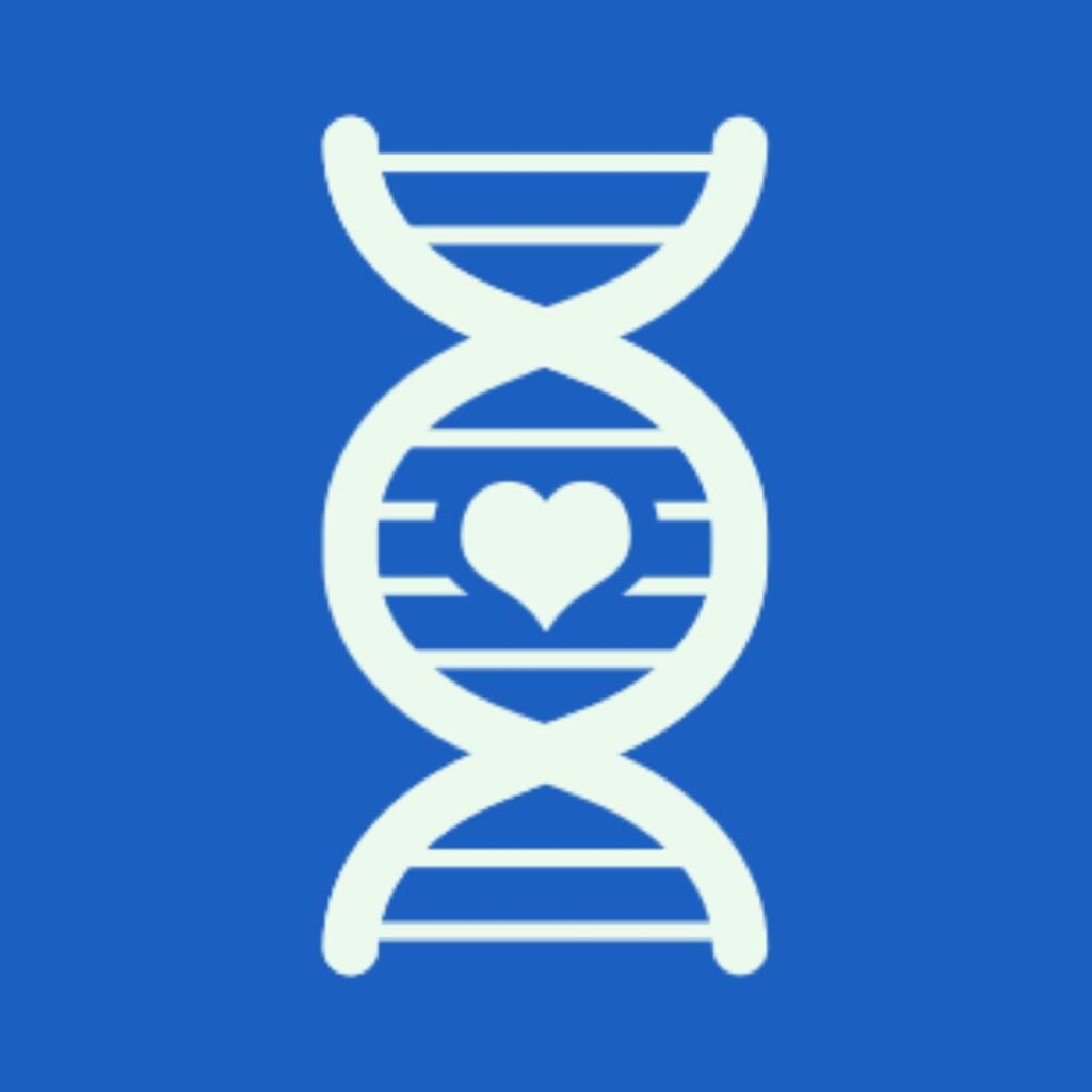 Icon of a DNA strand with a heart symbol, representing individualized fertility assessment and mapping.