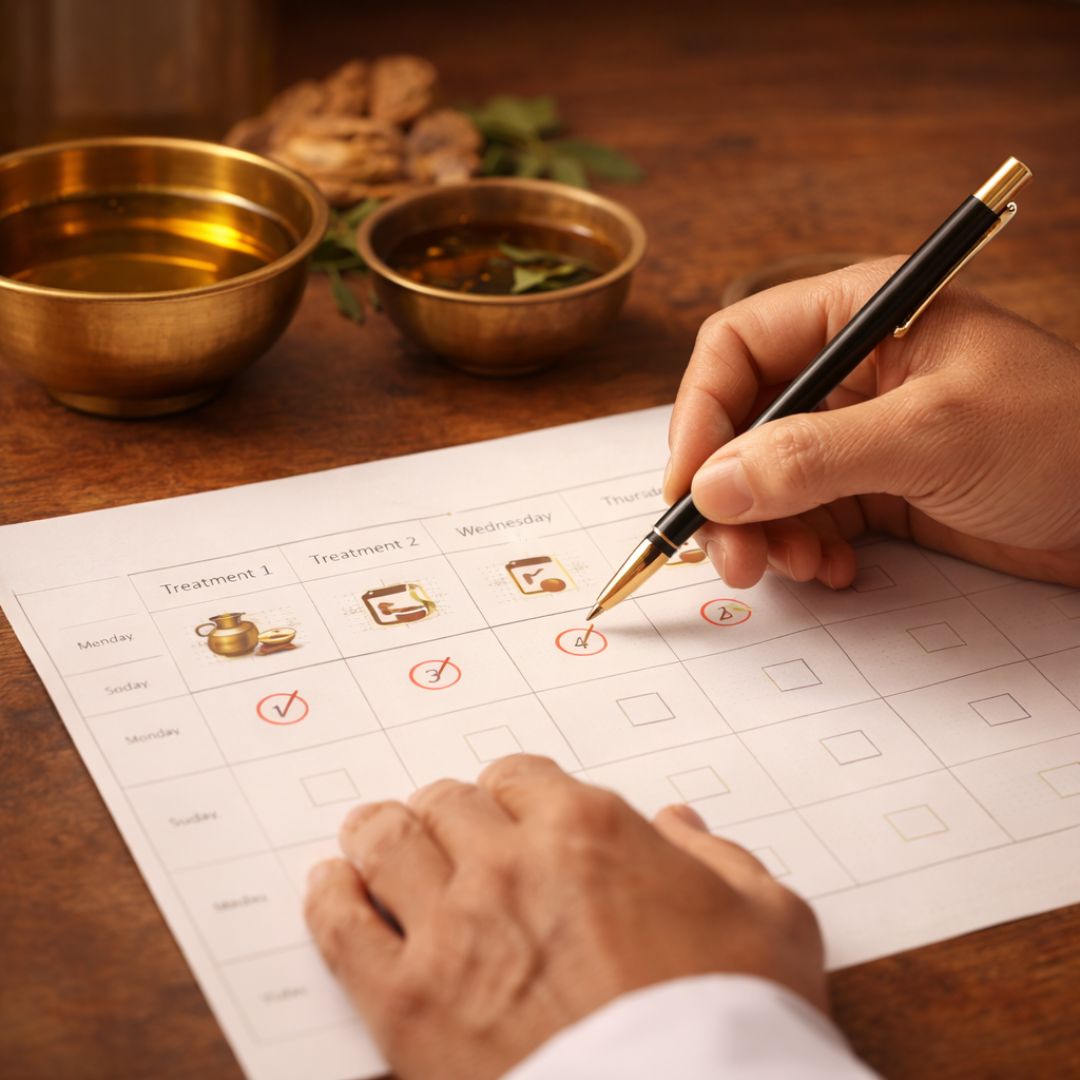 Kala Basti treatment schedule showing a structured sequence of Anuvasana and Niruha Basti sessions