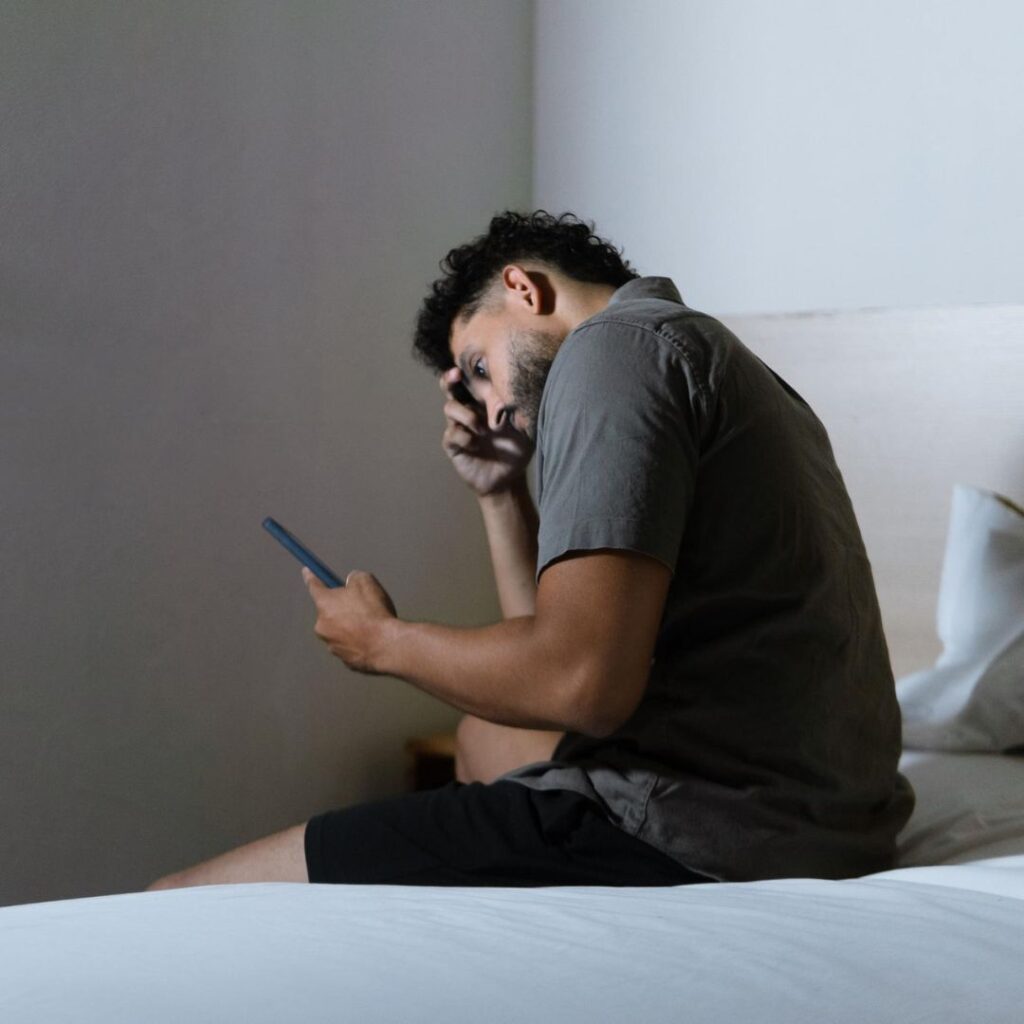 Person with irregular routine and lifestyle stress due to poor sleep and screen time