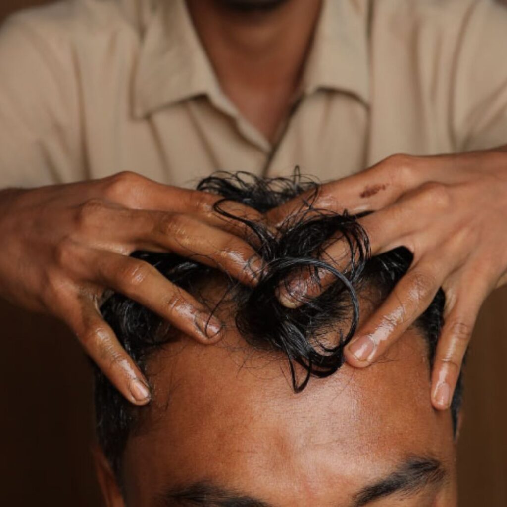 Ayurvedic head massage for tension relief and Shiro Abhyanga benefits