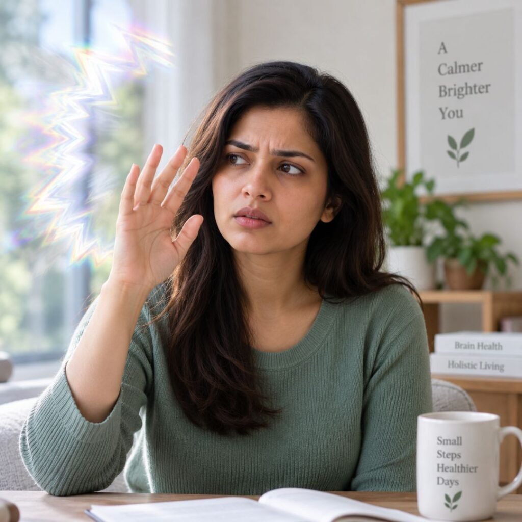 Woman experiencing visual aura without an accompanying headache