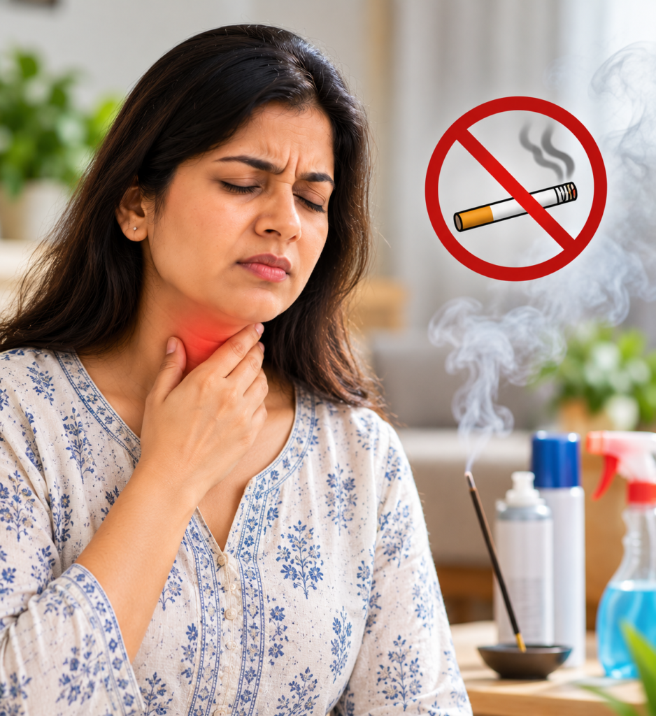 Avoiding smoke and irritants during throat irritation